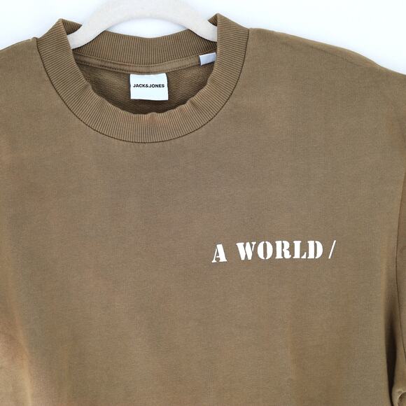 Jack & Jones Men's Khaki Tie Dye Cotton Terry A World Crew Sweatshirt Size M - Picture 2 of 10